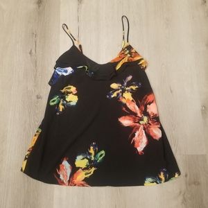 Mossimo Ruffle Black Floral Tank Size XS